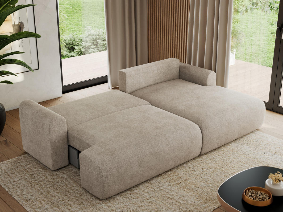 ECKSCHLAFSOFA TONO L Beige Struktur - rechts - Beige/Schwarz, Kunststoff/Textil (150/260cm) - MKS