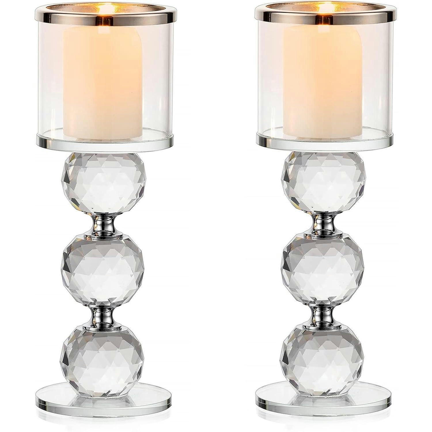 KERZENSTÄNDER Set 2-teilig Kristall Glas Silber 19.5 cm - Silberfarben, Glas (7/19.5/7cm)