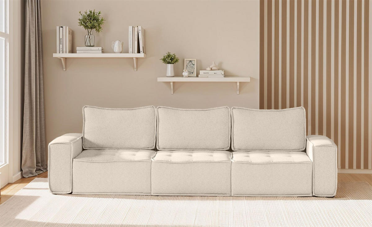SOFASET Sande 3-2-1 Stoff Alpine - Beige, Holzwerkstoff/Textil (292/85/90cm) - Fun Möbel