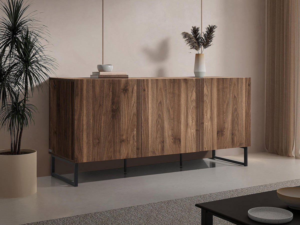 SIDEBOARD mit 3 Türen - Dunkel Natur - CEVANIA - Braun, Holz (140/66/40cm) - Vente-Unique