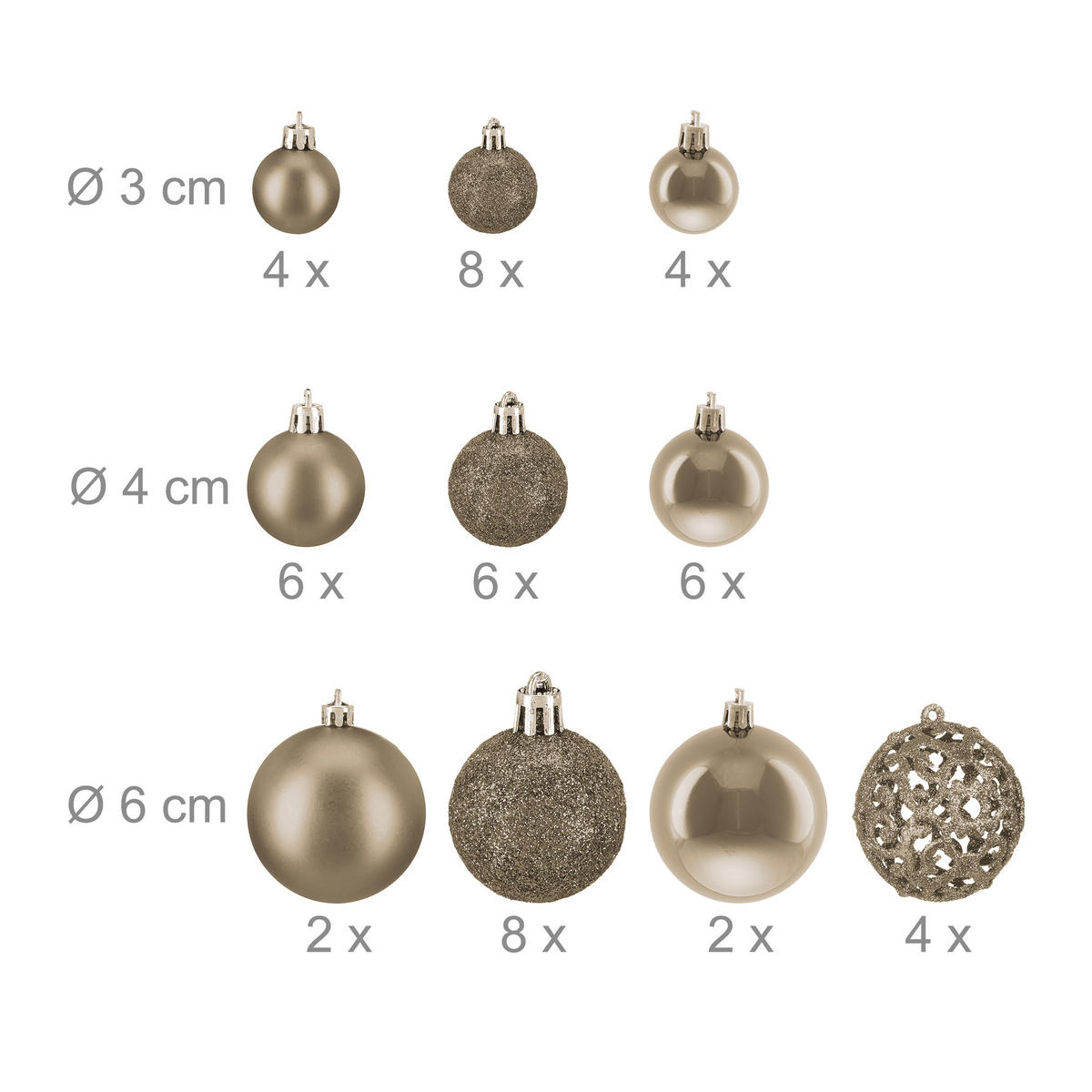 50-TLG.WEIHNACHTSKUGELN-SET - Creme, Kunststoff (6/7/6cm) - Relaxdays