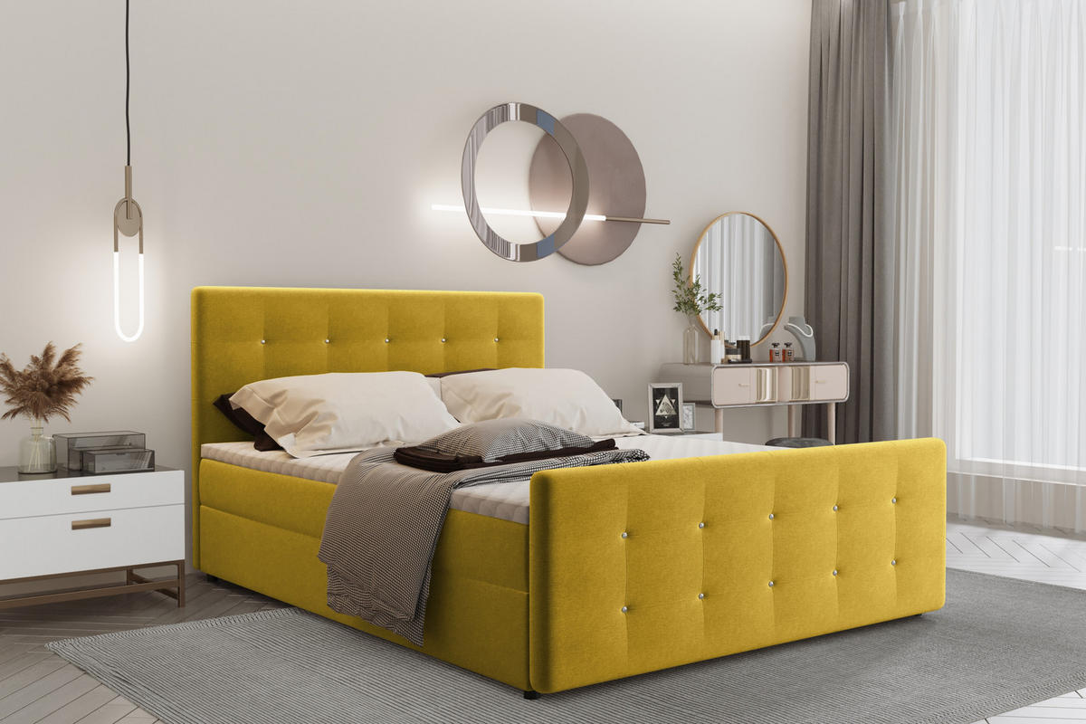 BOXBETT Mit Bettkasten Matratze Topper AMOR Gelb 120x200 cm H3-Bonell - Gelb, Holz/Textil (120/200cm) - Kaiser Möbel