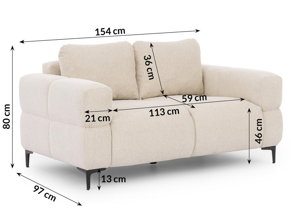 2-SITZER-SOFA Cardea in Bubble-Optik aus weichem Hellbeige Strukturstoff mit hohem Sitzkomfort - Beige/Schwarz, Holz/Textil (154/80/97cm) - S-Style Möbel
