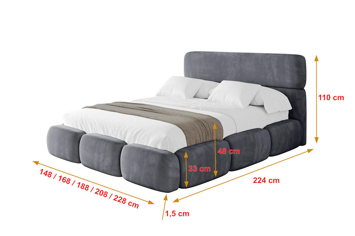 POLSTERBETT mit Bettkasten und Lattenrost, Boxbett ohne Matratze - ELVA 200x200 Dunkelgrau - Dunkelgrau, Holzwerkstoff/Textil (200/200cm) - ALTDECOR