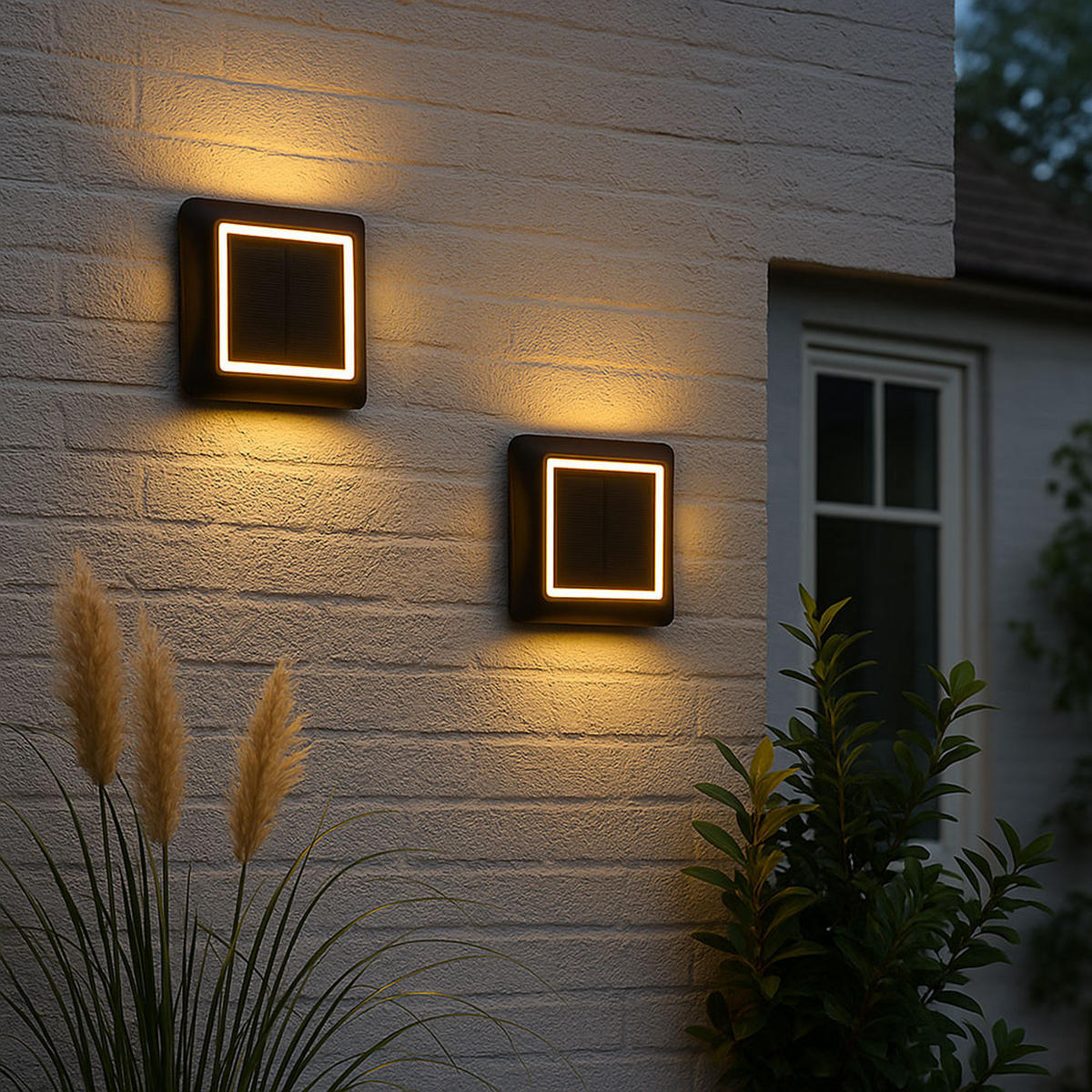 LED AUSSENLEUCHTE Kunststoff Schwarz 2er Set - Schwarz, Kunststoff (14/14/3.6cm) - Globo Lighting