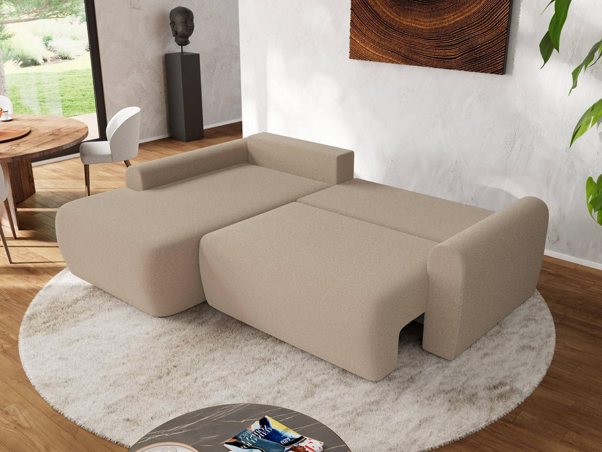 ECKSCHLAFSOFA CUBO L Hellbraun Boucle - links - Schwarz/Braun, Kunststoff/Textil (273/187cm) - MKS