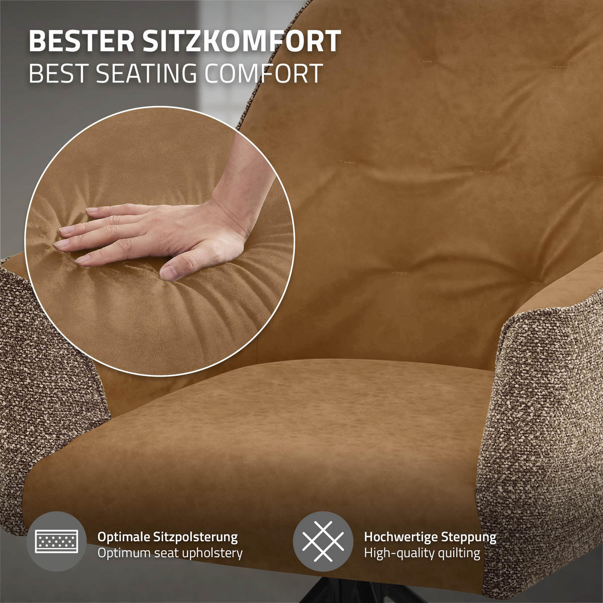 ESSZIMMERSTÜHLE 2er Set drehbar Küchenstühle gepolstert aus Webstoff-Kunstleder Braun - Schwarz/Braun, Textil/Metall (62/81/65cm) - ML-DESIGN