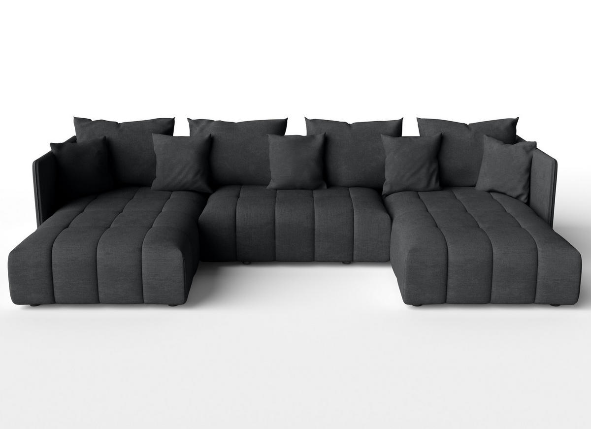 WOHNLANDSCHAFT Veliro U Dunkelgrau 353/180/83 cm mit Schlaffunktion und Bettkasten - Schwarz/Grau, Kunststoff/Textil (353/83/180cm) - AX Living