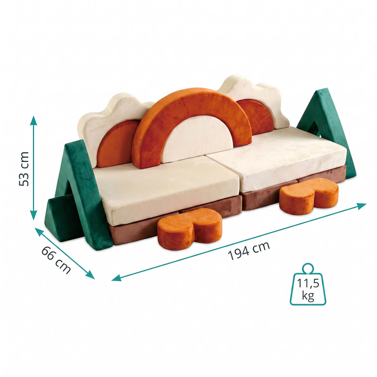 KINDERSPIELSOFA Bunt 18-tlg. modular - Multicolor, Kunststoff/Textil (194/53/66cm) - Relaxdays