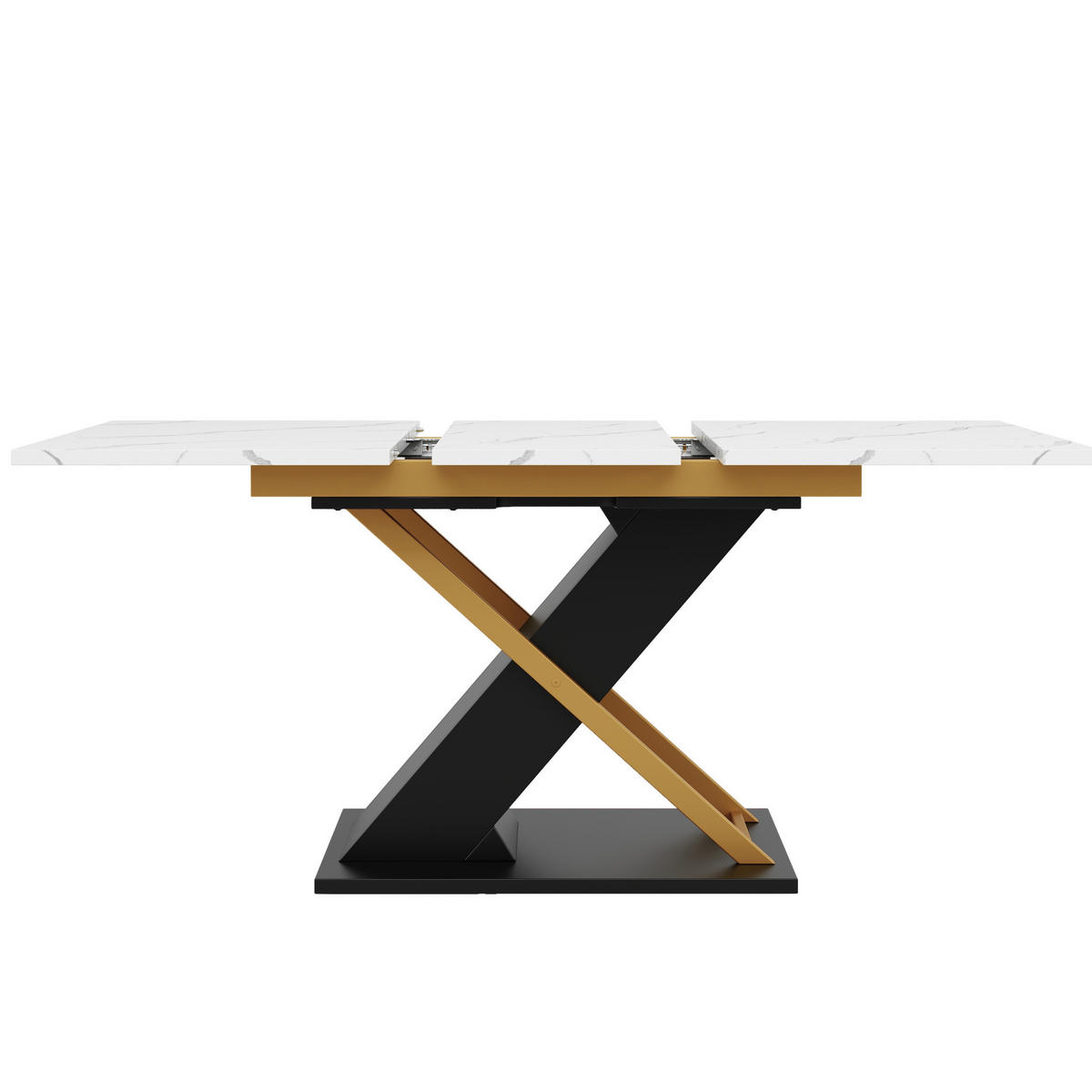 JÍDELNÍ stůl 120-160/80/75,4 cm černý z MDF a kovu rozkládací s mramorovým dekorem - černá, kompozitní dřevo (160/80/75.4cm) - OKWISH
