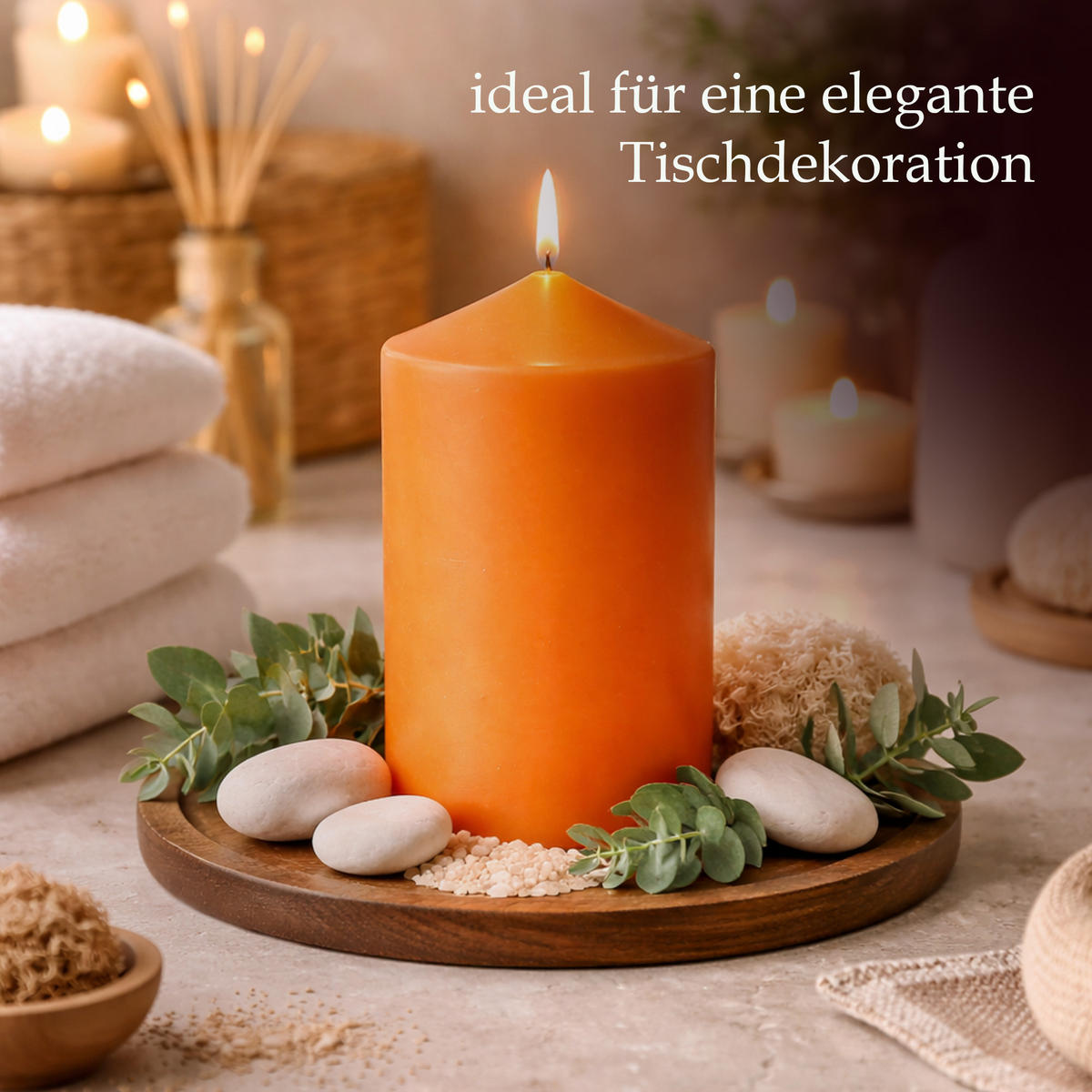 STUMPENKERZEN (6er Pack) Ø6cm x 10cm - Ocker - Dunkelorange, Naturmaterialien (10cm) - HS Candle