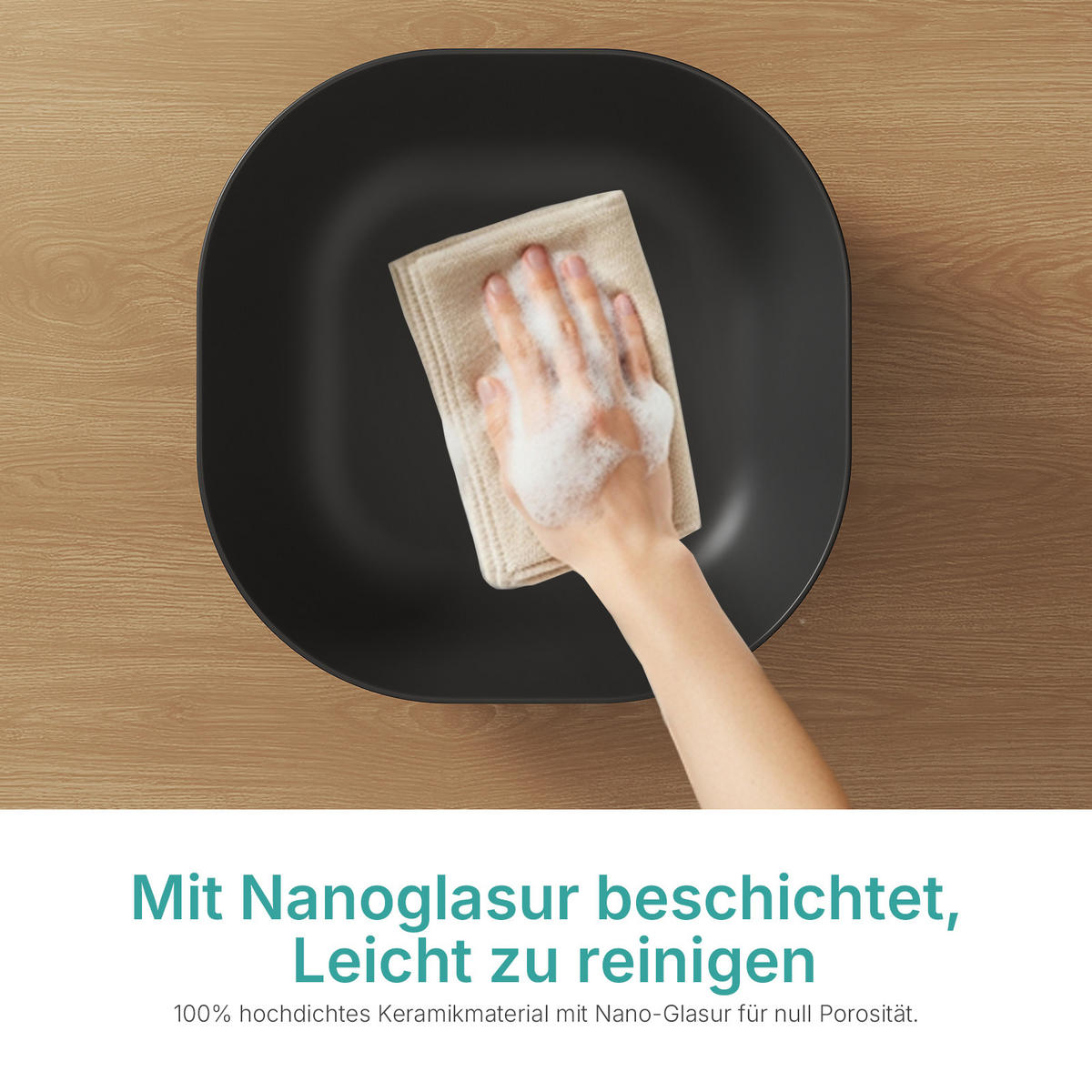 WASCHBECKEN Quadratisch R-Ecken Schwarz 41,5 / 41,5 / 14,5 cm - Schwarz, Keramik (41.5/14.5/41.5cm) - EMKE