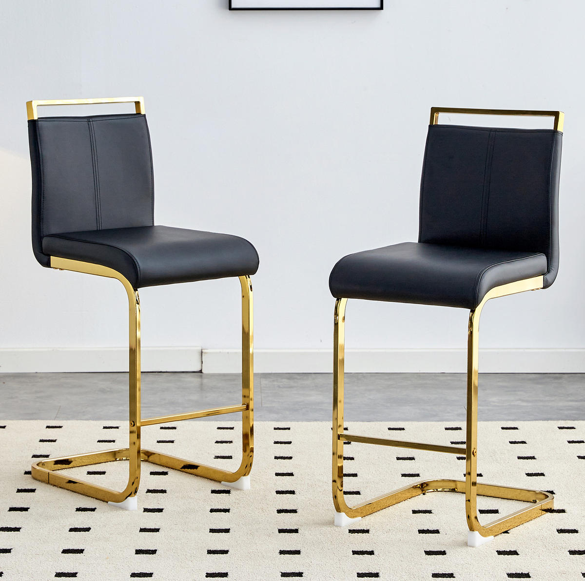 BARHOCKER 2er-Set Schwarz/Gold mit Fußstütze - Schwarz, Metall (46.5/96.5/39cm) - MIVRAY