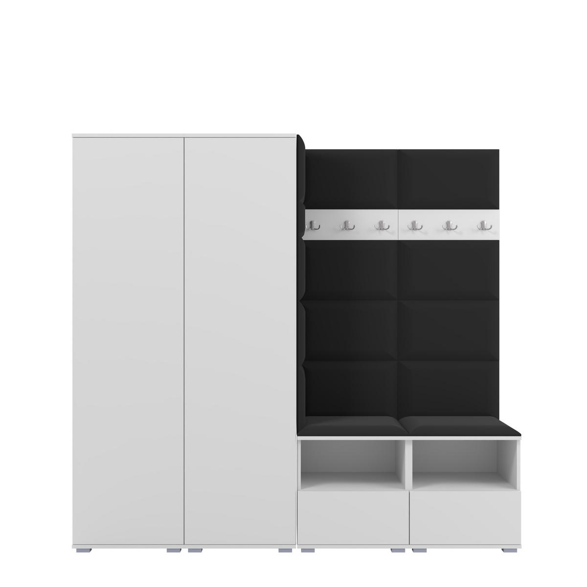 GARDEROBE NELA VI 200 cm (Kompaktgarderobe Weiß mit Sitzpolster Schwarz 16 Schrank & Paneel) - Silberfarben/Schwarz, Holz/Holzwerkstoff (200/187/40cm) - Ravio