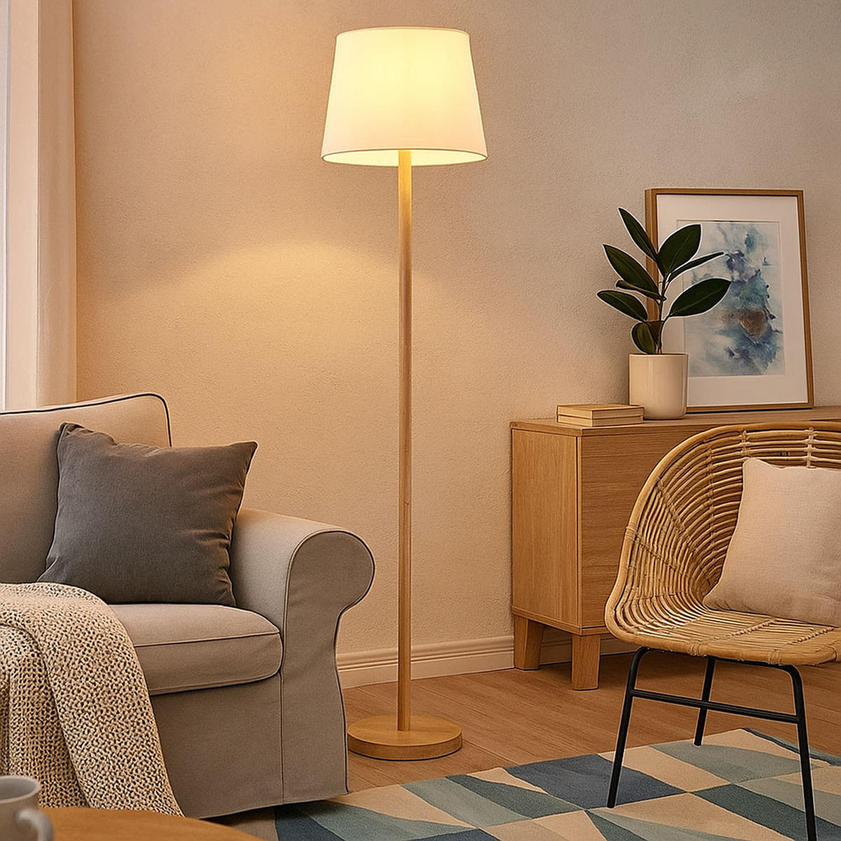 STEHLEUCHTE Metall Holzoptik Braun Weiß - Braun, Metall (151/35/151cm) - Nowa