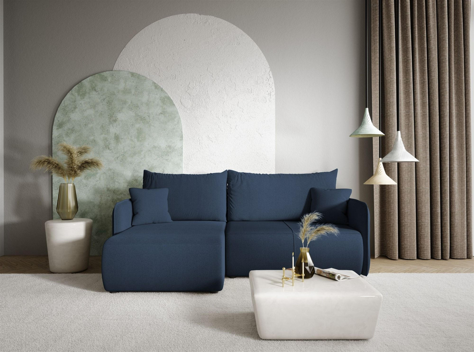 ECKSOFA Calgary - Dunkelblau, Holzwerkstoff/Textil (207/148cm) - Fun Möbel