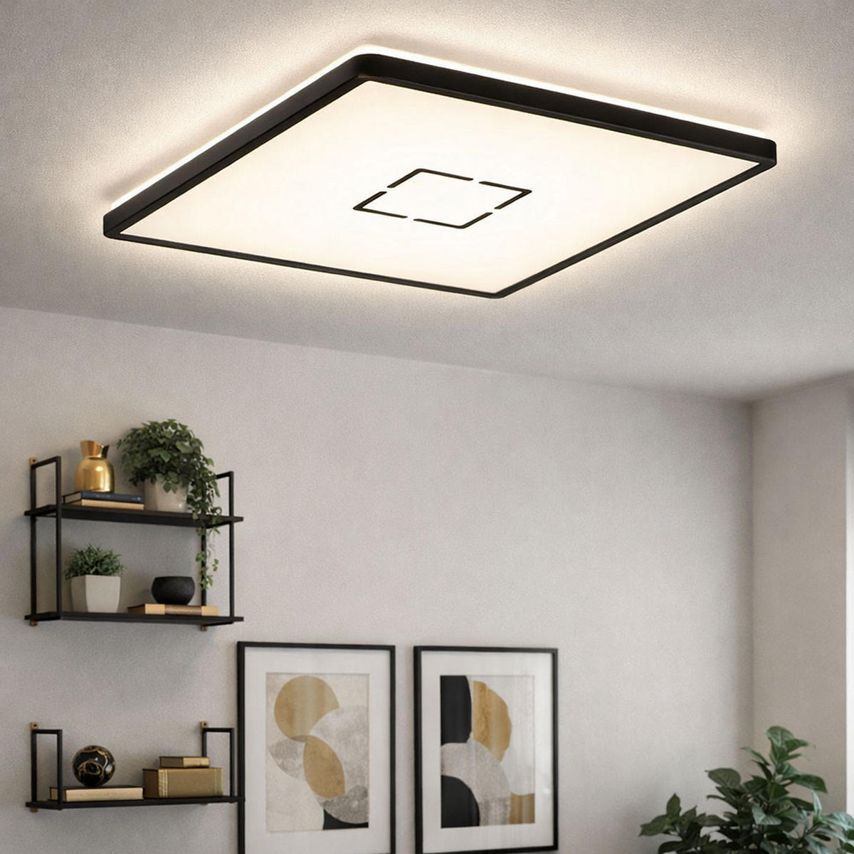LED DECKENLEUCHTE Schwarz Backlight quadratisch - Schwarz, Kunststoff (42/42/2.9cm) - Briloner
