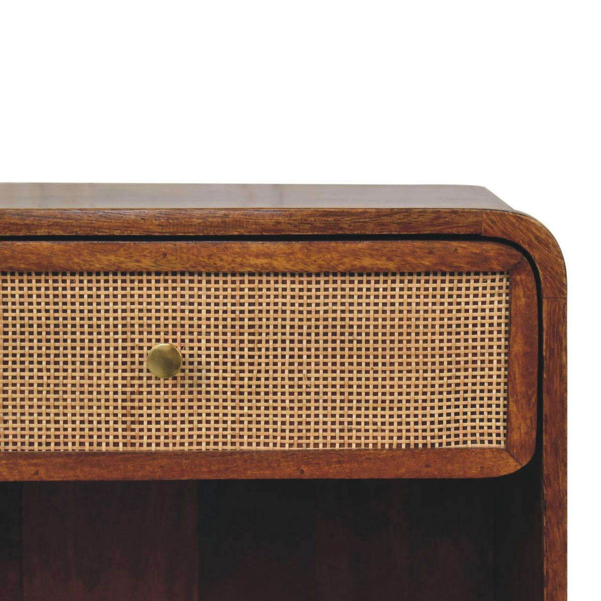 NACHTKASTEN Kastanie Offen Geflochten, 1 Schublade und Offenes Regal, Dunkelbraun - Dunkelbraun/Messingfarben, Holz/Metall (45/54/35cm) - Artisan Furniture