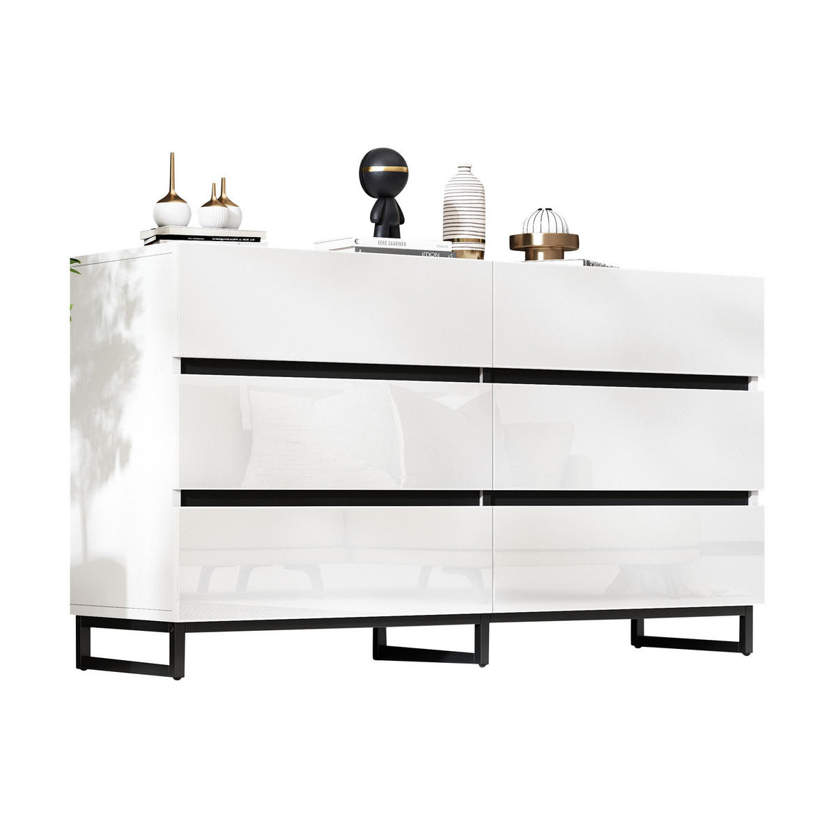 SIDEBOARD 140/39,5/78,5 cm mit 6 Schubladen in Weiß Hochglanz - Weiß, Holzwerkstoff (140/78.5/39.5cm) - BEAOK