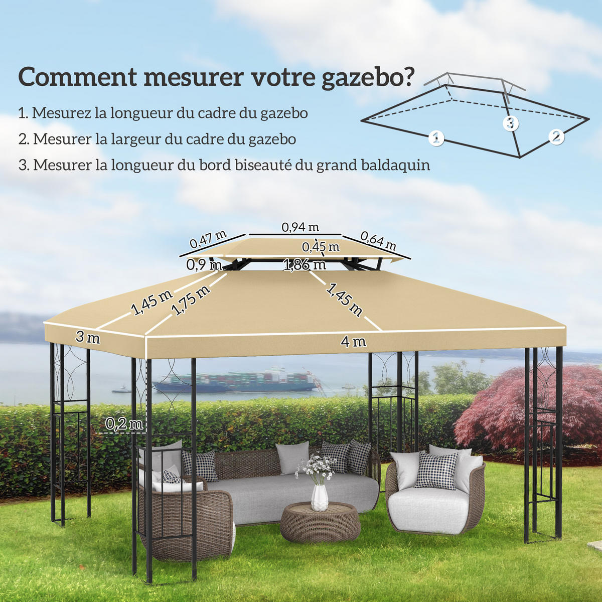 ERSATZDACH für Pavillon DE-12555 3x4 m Beige - Beige, Textil (400/1/300cm) - ComfortXL