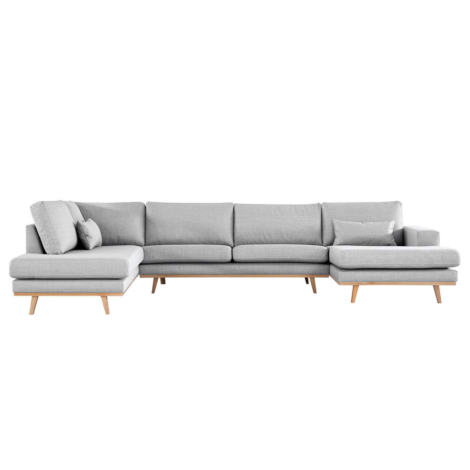 WOHNLANDSCHAFT mit Longchair - Buchefarben/Hellgrau, Textil (371/81/219cm) - home24