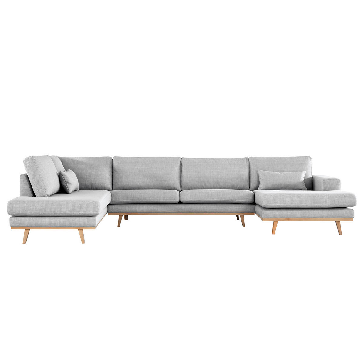 WOHNLANDSCHAFT mit Longchair - Buchefarben/Hellgrau, Textil (371/81/219cm) - home24