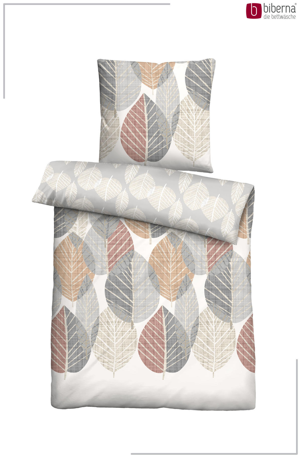 BETTWÄSCHE-GARNITUR Premium Biber Blätter Groß natur, 135x200 cm + 80x80 cm - Naturfarben, Textil (135/200cm) - biberna