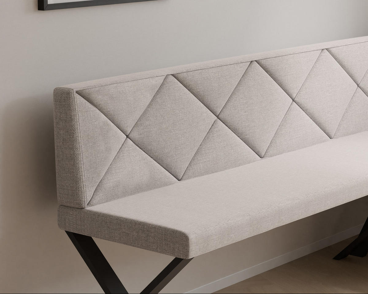 ECKBANK rechts VERO X Webstoff gesteppt, 142/196 cm Creme - Creme, Textil/Metall (142/196cm) - Idohome