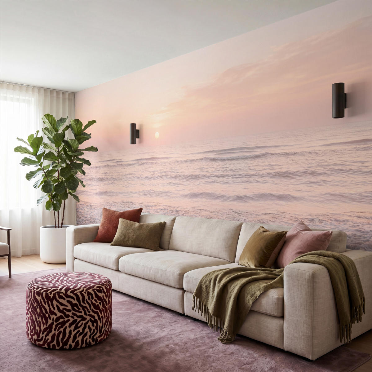 TAPETE - Sonne - Strand - Rosa - 450x220 cm - Hellrosa, Papier (450/220cm) - OnlyWow
