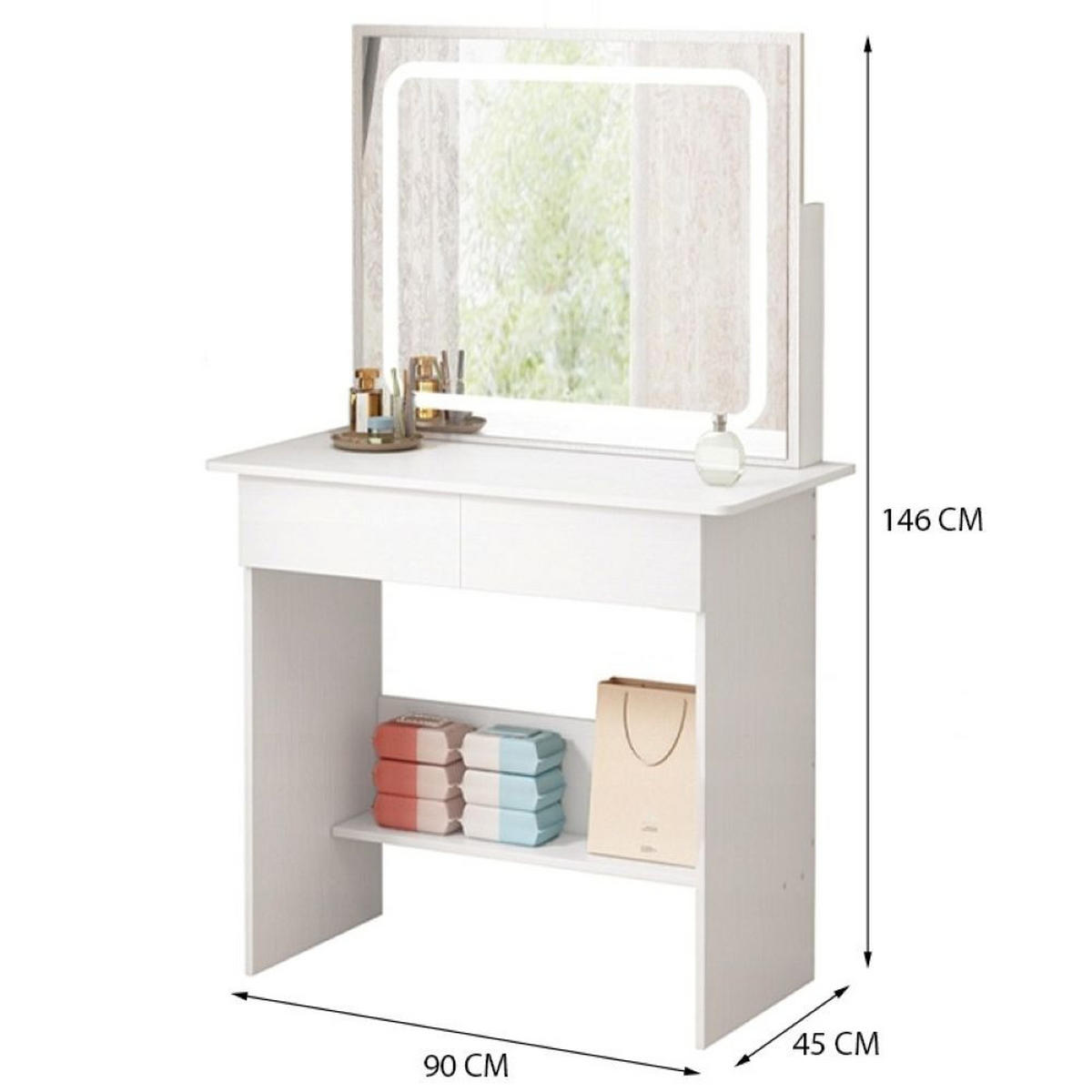 SCHMINKTISCH, weiß 45/90/146 cm - Weiß, Holzwerkstoff (102/11/74cm)