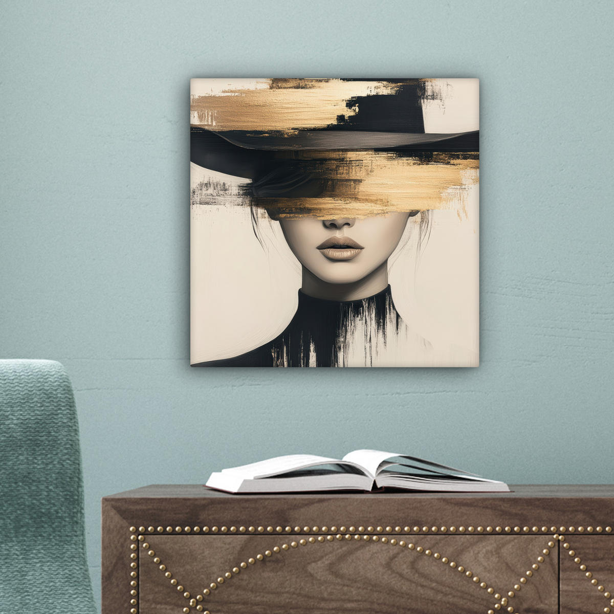 LEINWANDBILD Frau - Hut - Farbe 20x20 cm - Goldfarben, Textil (20/20cm) - MuchoWow