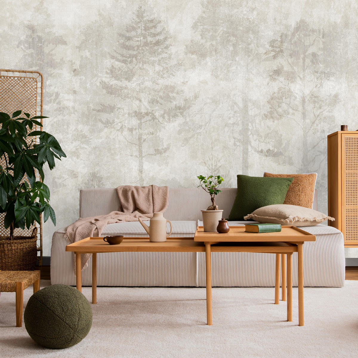 FOTOTAPETA Pre Obývaciu Izbu Boho Abstrakcia Les Stromy Betón Vintage 500 x 350 cm - béžová, papier (500/350cm) - Muralo