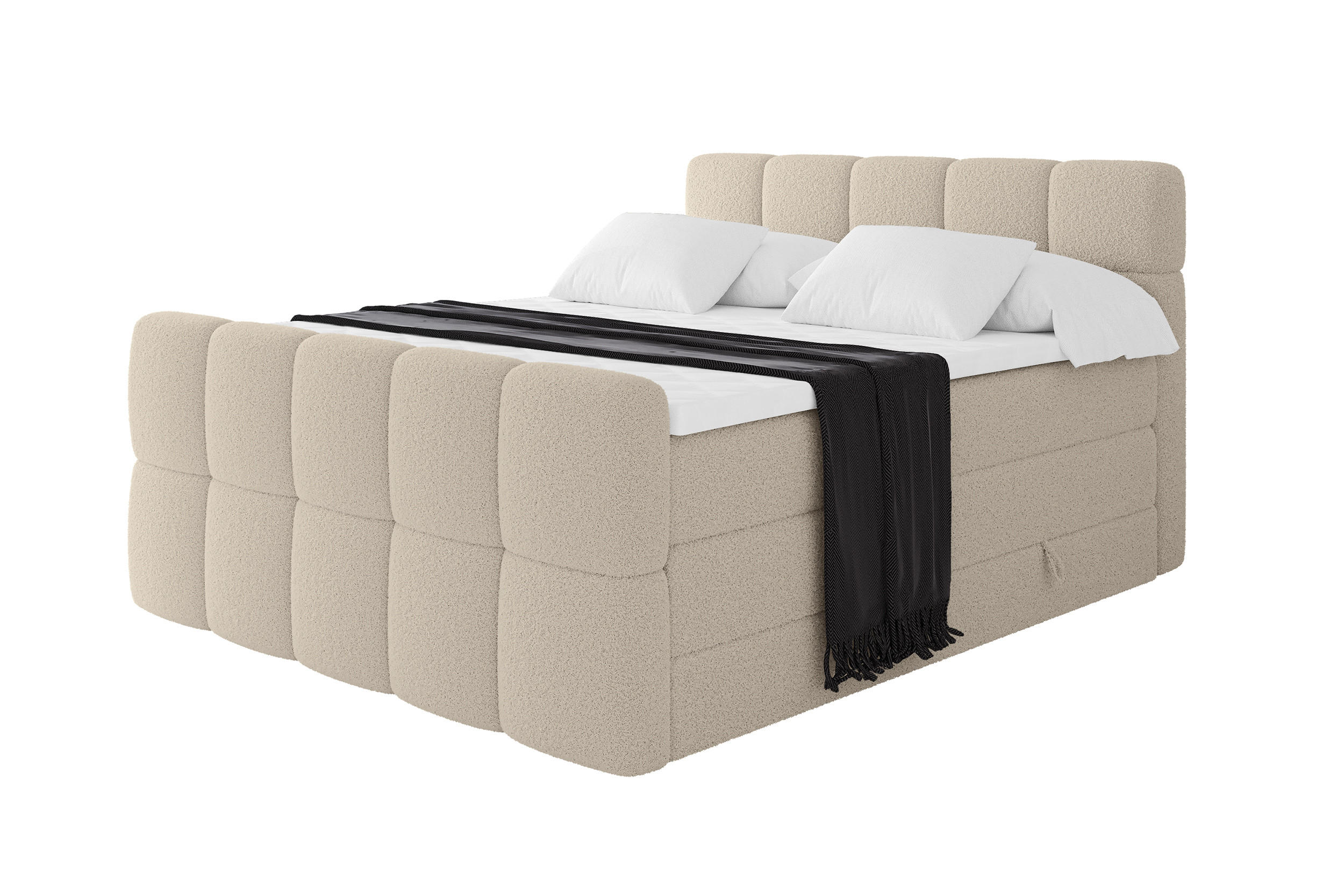 BOXBETT mit Matratze H3/H4 - FAMA-Z KING - 160x200 cm Dunkelbeige Quelle - Creme, Holzwerkstoff (160/200cm) - ALTDECOR
