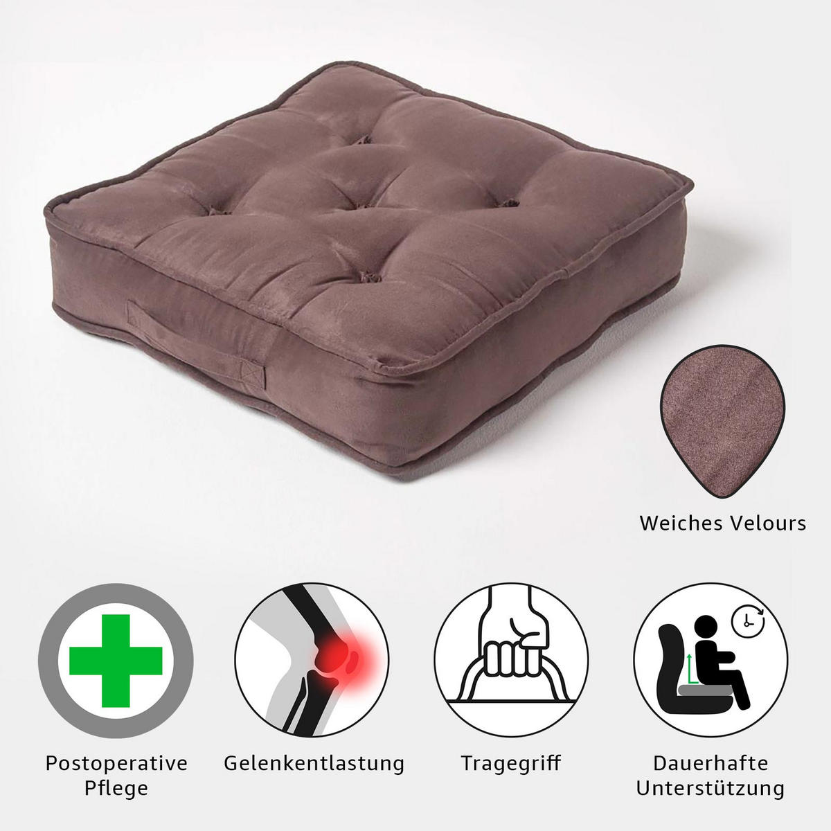 SITZKISSEN braun 50/50/10 cm – Sesselkissen, Velours - Braun, Textil (50/50/10cm) - Homescapes
