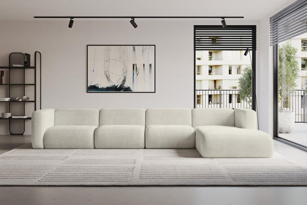 ECKSOFA Ottomane Rechts MIRA-L3 409x179x70 Creme Cord - Ecru/Creme, Holzwerkstoff/Kunststoff (409/179cm) - ALTDECOR