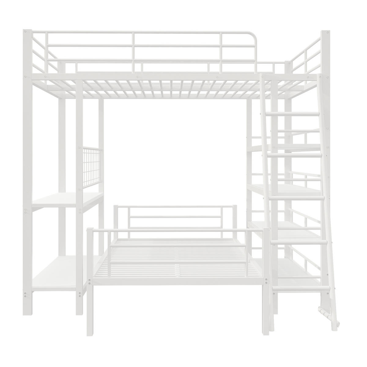 ETAGENBETT 140/200 & 90/200 cm trennbar mit Ablagefächern und Metallrahmen, Weiß - Weiß, Metall (140/200cm) - Redom