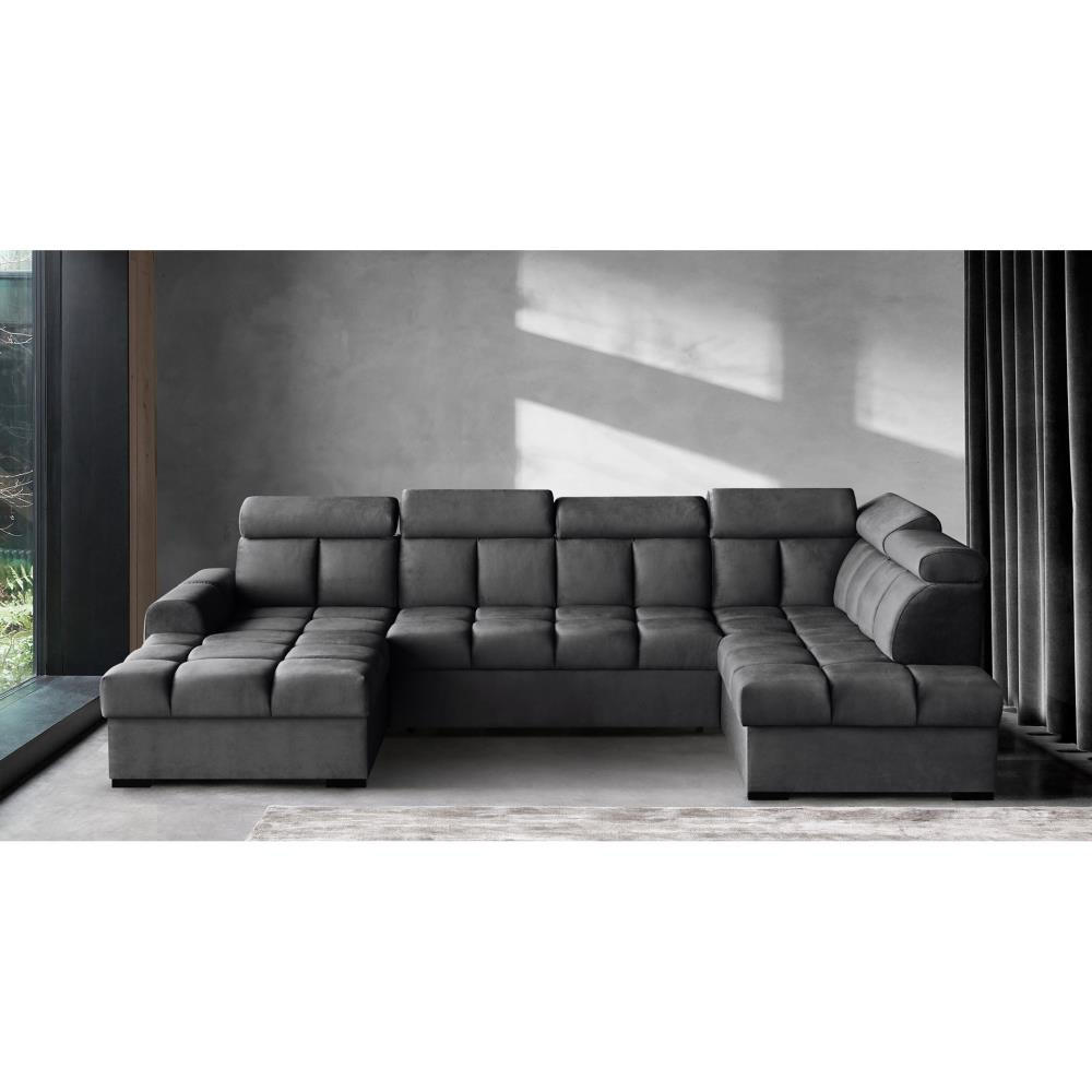 WOHNLANDSCHAFT Gomez U mit Schlaffunktion schwarz rechts - Schwarz, Textil (330/102/195cm) - Beautysofa