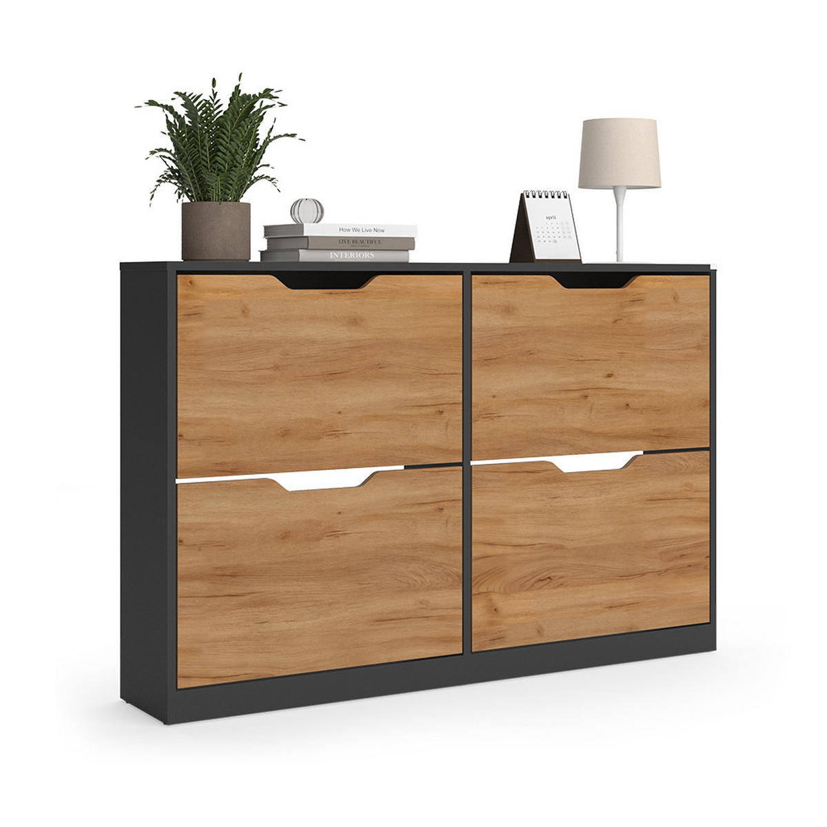SCHUHKIPPER Luca, Anthrazit/Goldkraft Eiche, 116 x 77 cm mit 2x2 Kippfächern - Honigeiche/Anthrazit, Holzwerkstoff (116/77/22cm) - Vicco