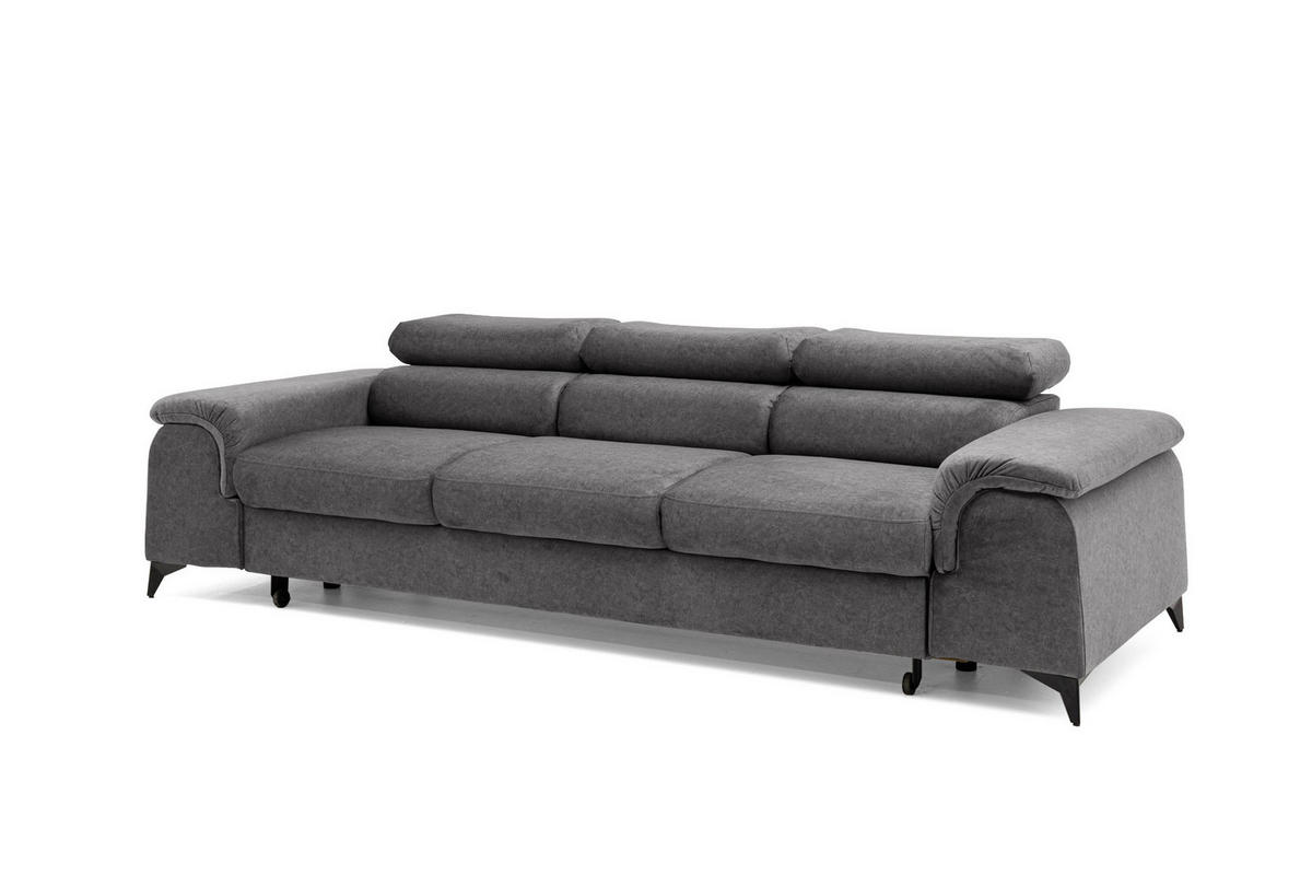 3-SITZER-SOFA PLAZA mit Schlaffunktion 127x195 Velours Grau - Schwarz/Grau, Holz/Textil (260/90/100cm) - Muffo