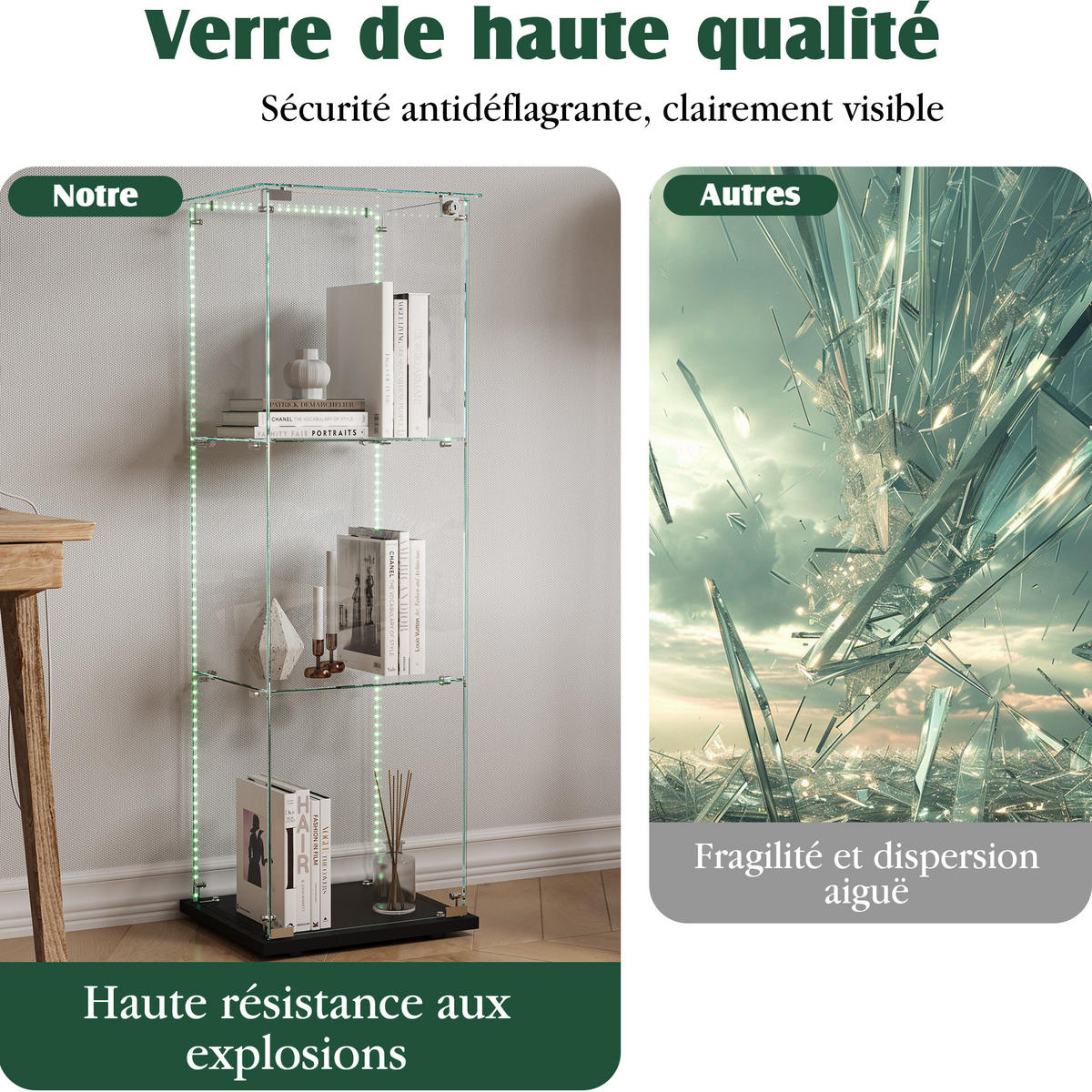 GLASVITRINE Standvitrine Mit LED, Schloss, 3 Regalen, Schwarz - Schwarz, Holz (35/123.3/39.8cm)