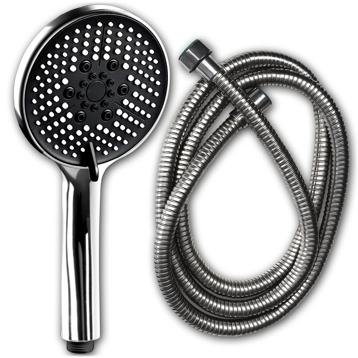 DUSCHKOPF mit Schlauch - Silberfarben, Kunststoff (12cm) - KRUMAD