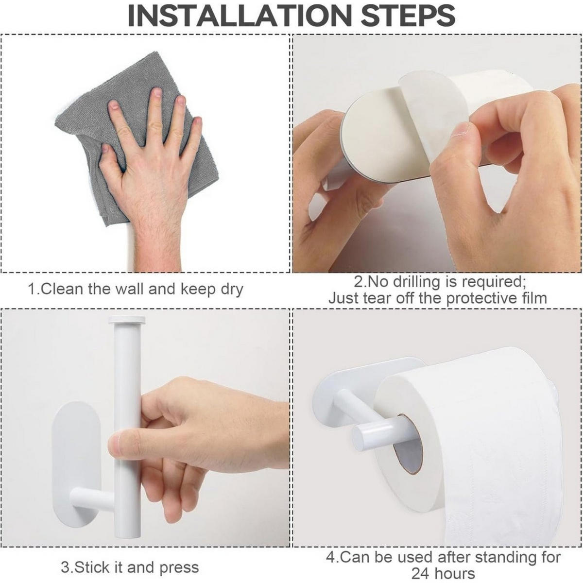 TOILETTENPAPIERHALTER Weiß Edelstahl 16 x 8 x 4,5 cm bohrfrei selbstklebend Badezimmer Küche - Weiß, Metall (4.5/8/16cm) - MCBOSON