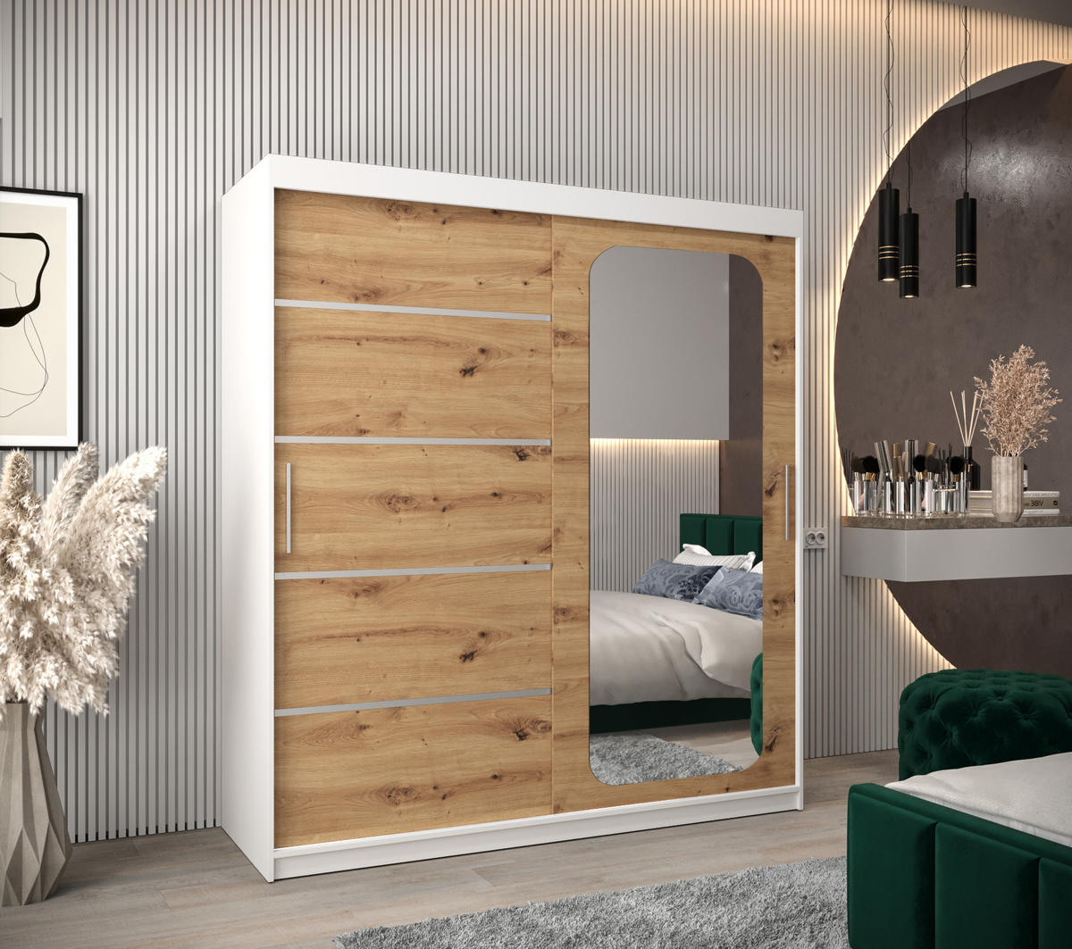 SCHWEBETÜRENSCHRANK 200/180/62 2-türig - Silberfarben/Eiche Artisan, Holz/Kunststoff (180/200/62cm) - Abiks Möbel