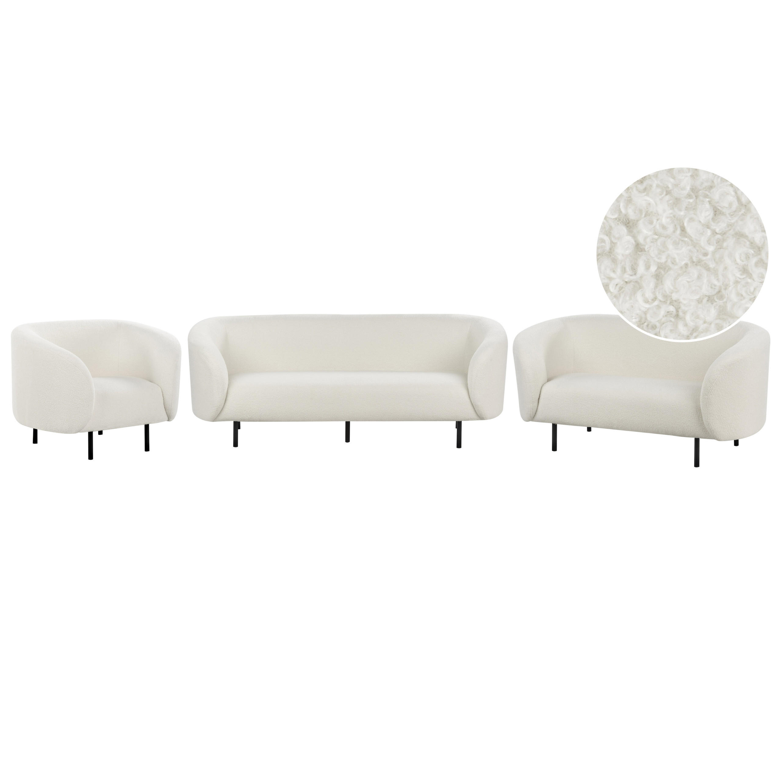 6-SITZER-SOFA SET Bouclé weiß/schwarz Loen - Schwarz/Weiß, Textil (70/70/200cm) - Beliani