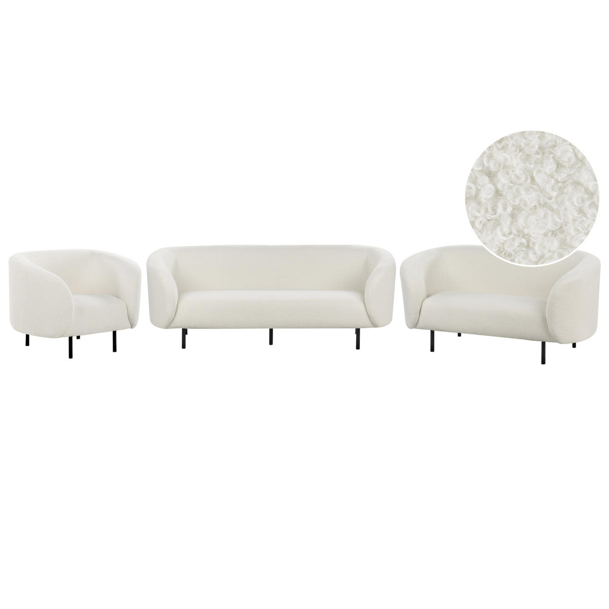 6-SITZER-SOFA SET Bouclé weiß/schwarz Loen - Schwarz/Weiß, Textil (70/70/200cm) - Beliani