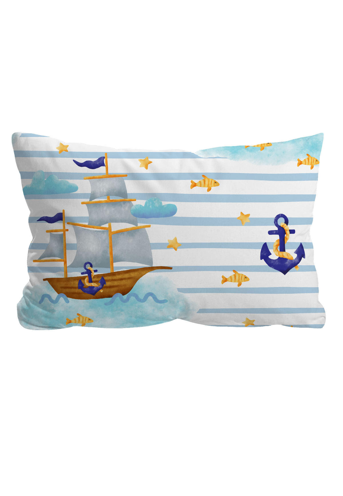 BETTWÄSCHE-GARNITUR Linon Schiffe ciel, 100x135 cm + 40x60 cm - Hellblau, Textil (100/135cm) - biberna