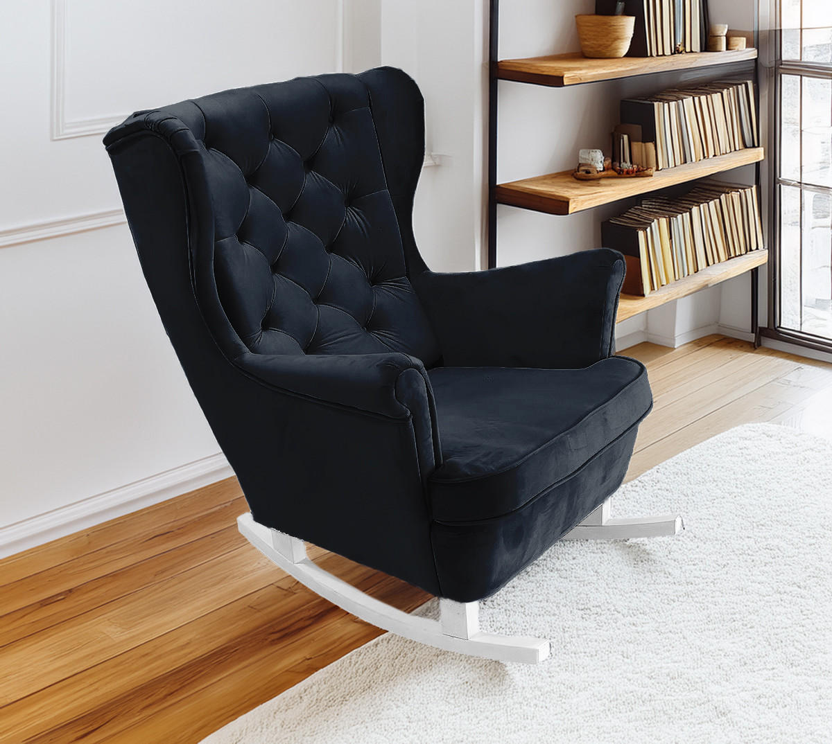 SCHAUKELSESSEL mit gepolstertem Sitz und Armlehnen, 102x81x95 cm, Schwarz_29863 - Brombeere/Weiß, Holz/Textil (81/102/95cm) - DomoHome