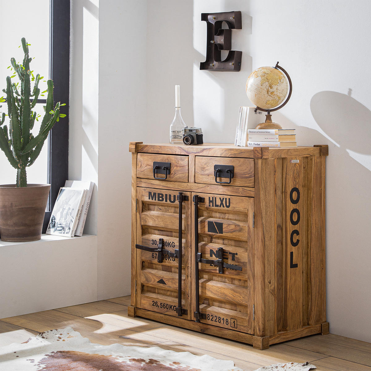 KOMMODE - Massivholz - Sheeshamfarben/Schwarz, Holz/Metall (90/86/45cm) - home24