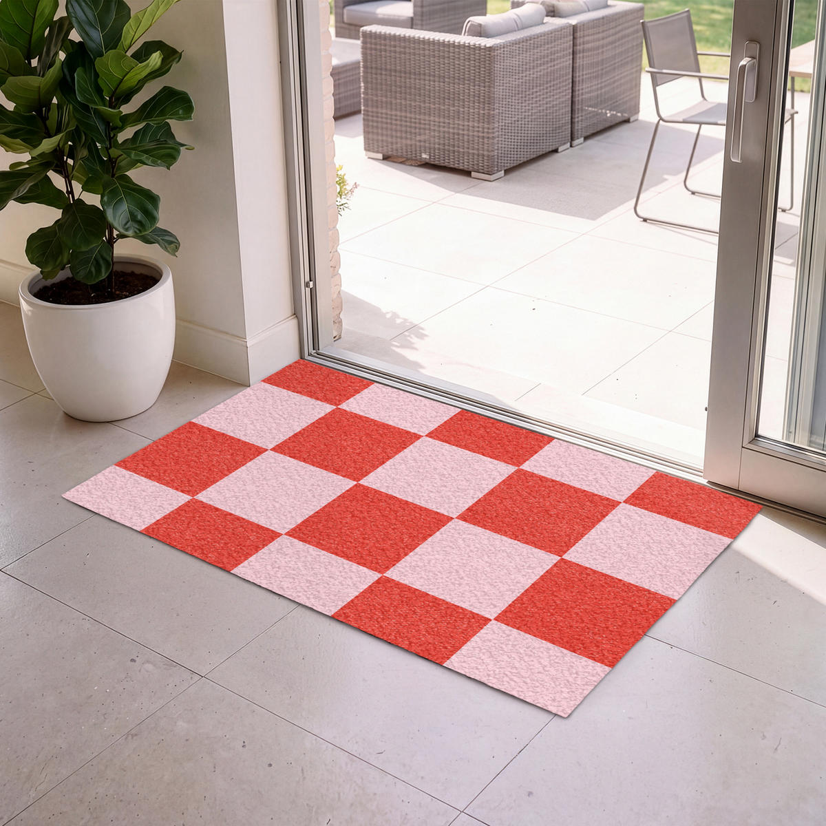 ROHOŽKA Šachovnicový vzor - červená - růžová - kostky 120x80 cm - červená, textil/umělá hmota (120/0.4cm) - MuchoWow