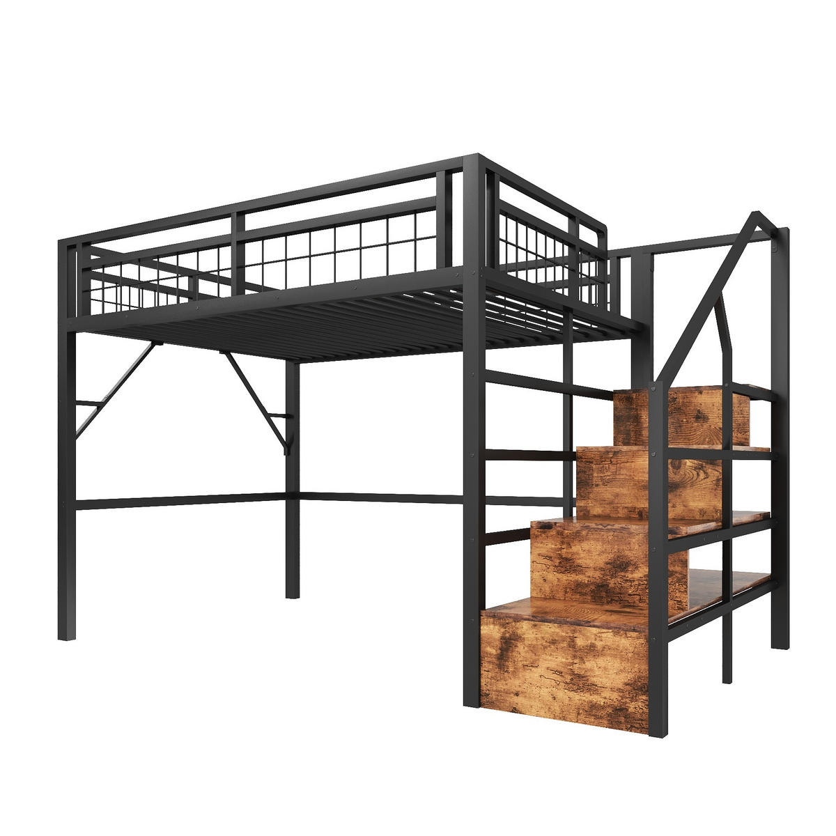HOCHBETT 140/200 cm Schwarz mit LED-Lichtleiste und Stauraum - Schwarz, Metall (140/200cm) - MIVRAY